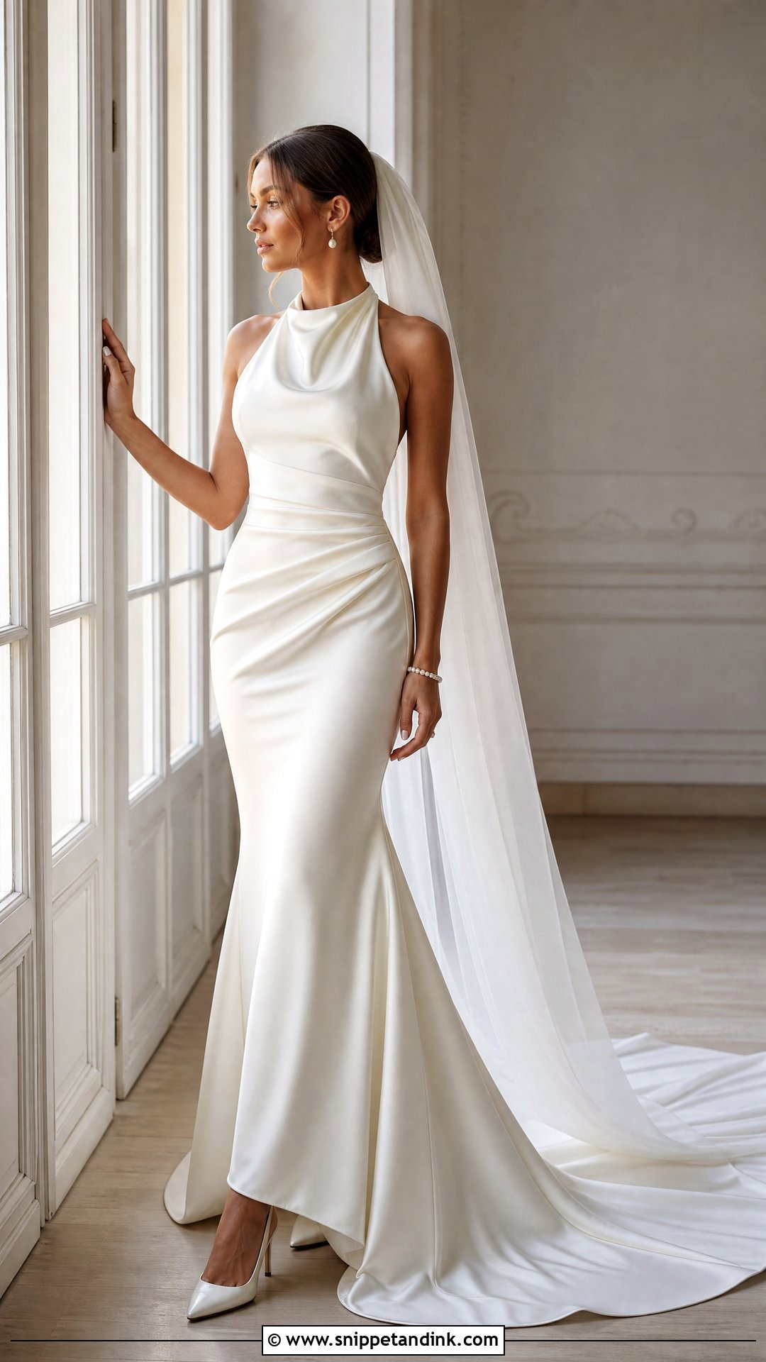 Draped Waist Satin Mermaid Bridal Gown - Snippet and Ink - 20 Satin Bridal Gown Mermaid Ideas
