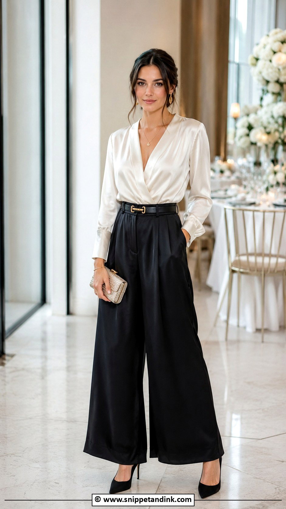 Dressy Palazzo Pants Wedding Outfit - Snippet and Ink - 35 Semi Formal Wedding Attire Ideas