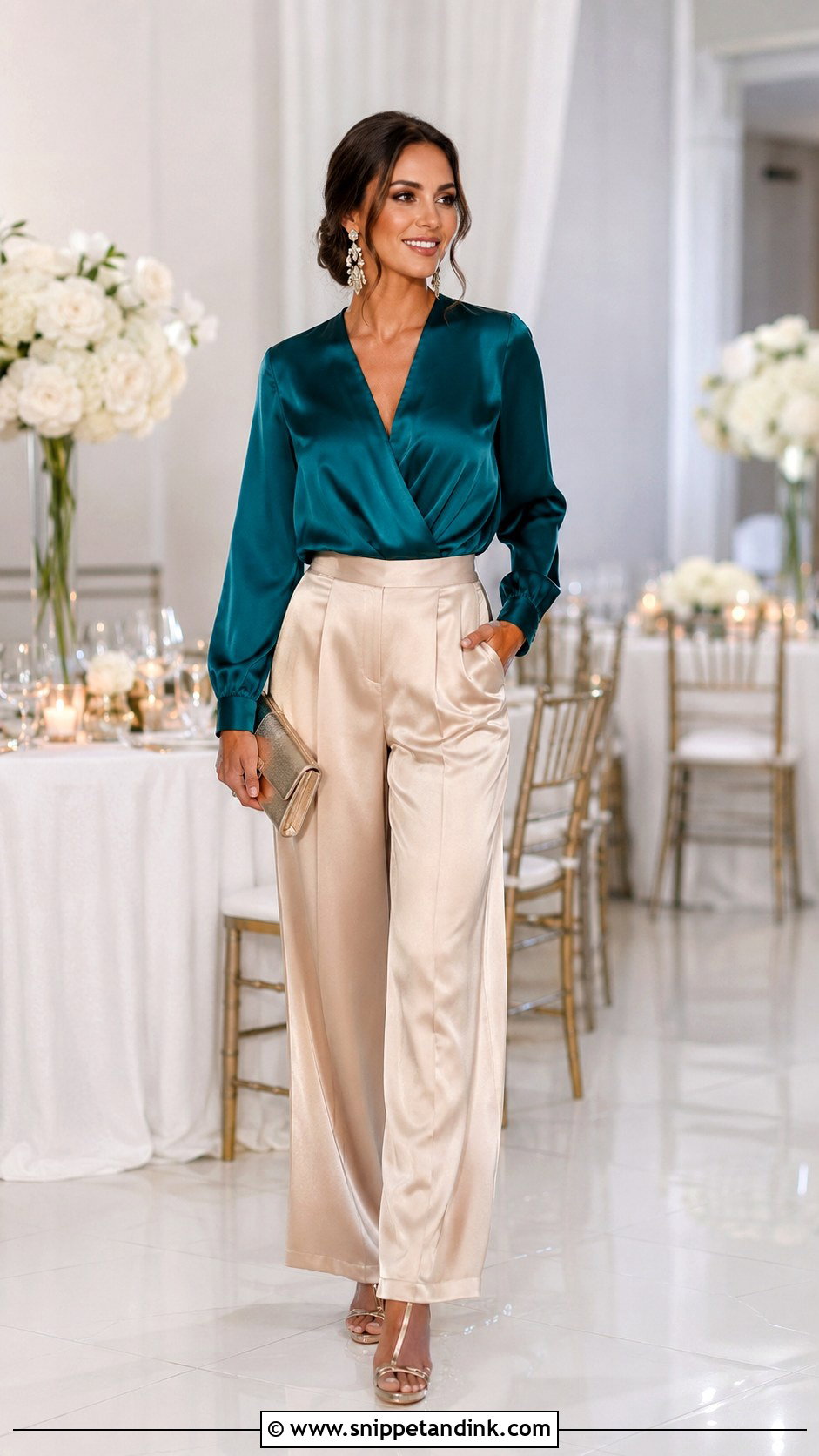 Dressy Pants And Blouse Wedding Outfit - Snippet and Ink - 30 Trendy Wedding Outfits