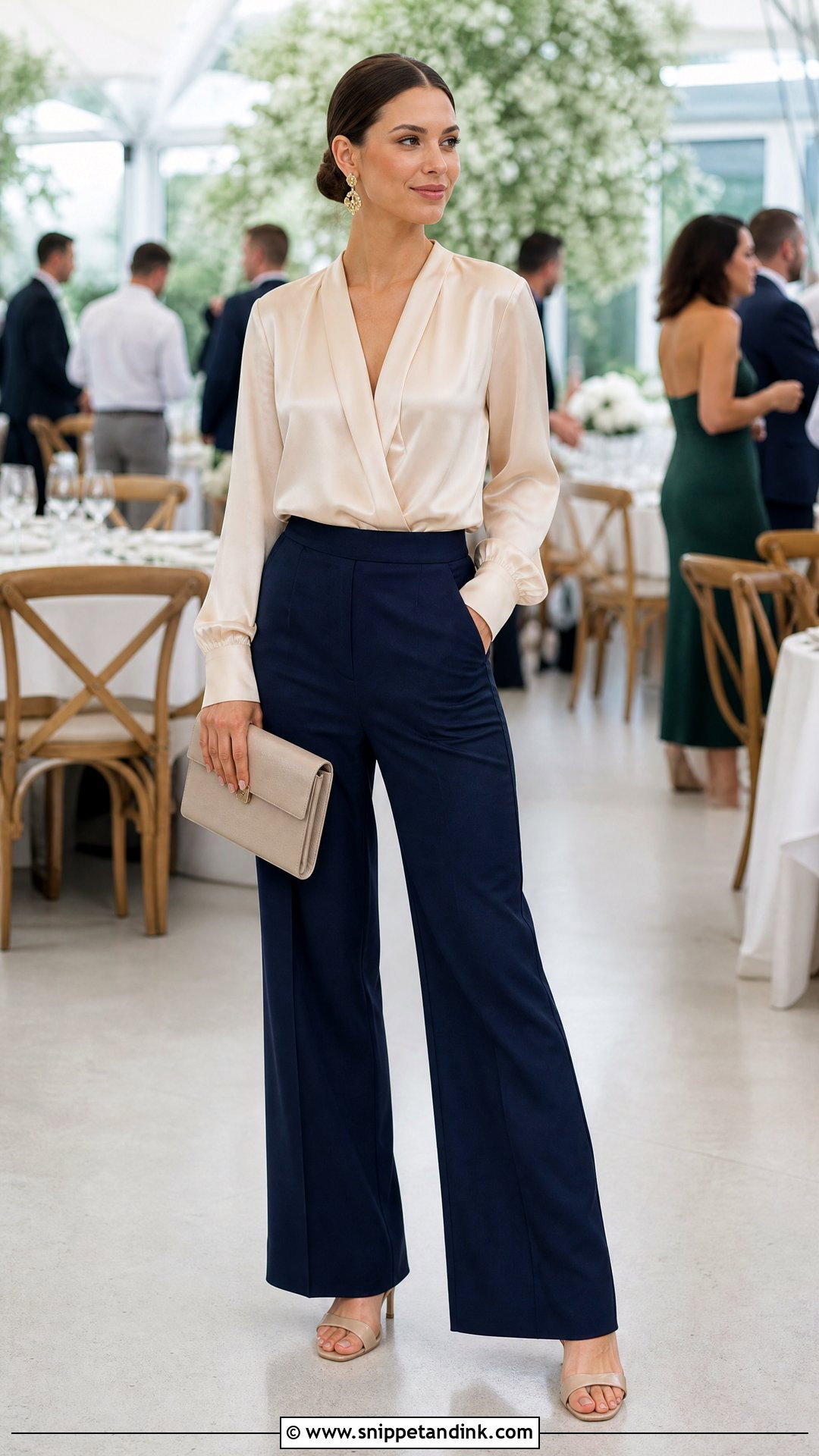 Dressy Pants And Silk Top Wedding Outfit - Snippet and Ink - 25 Simple Wedding Outfits
