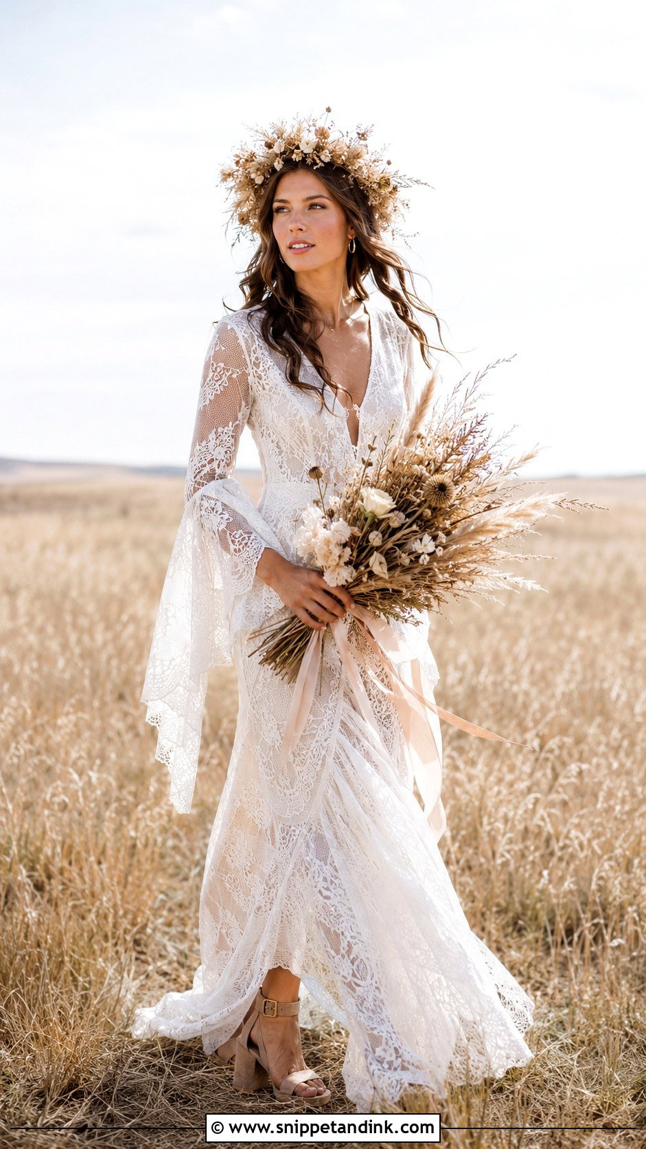 Dried Flower Crown Bride With Boho Gown - Snippet and Ink - 20 Crown Bride Ideas