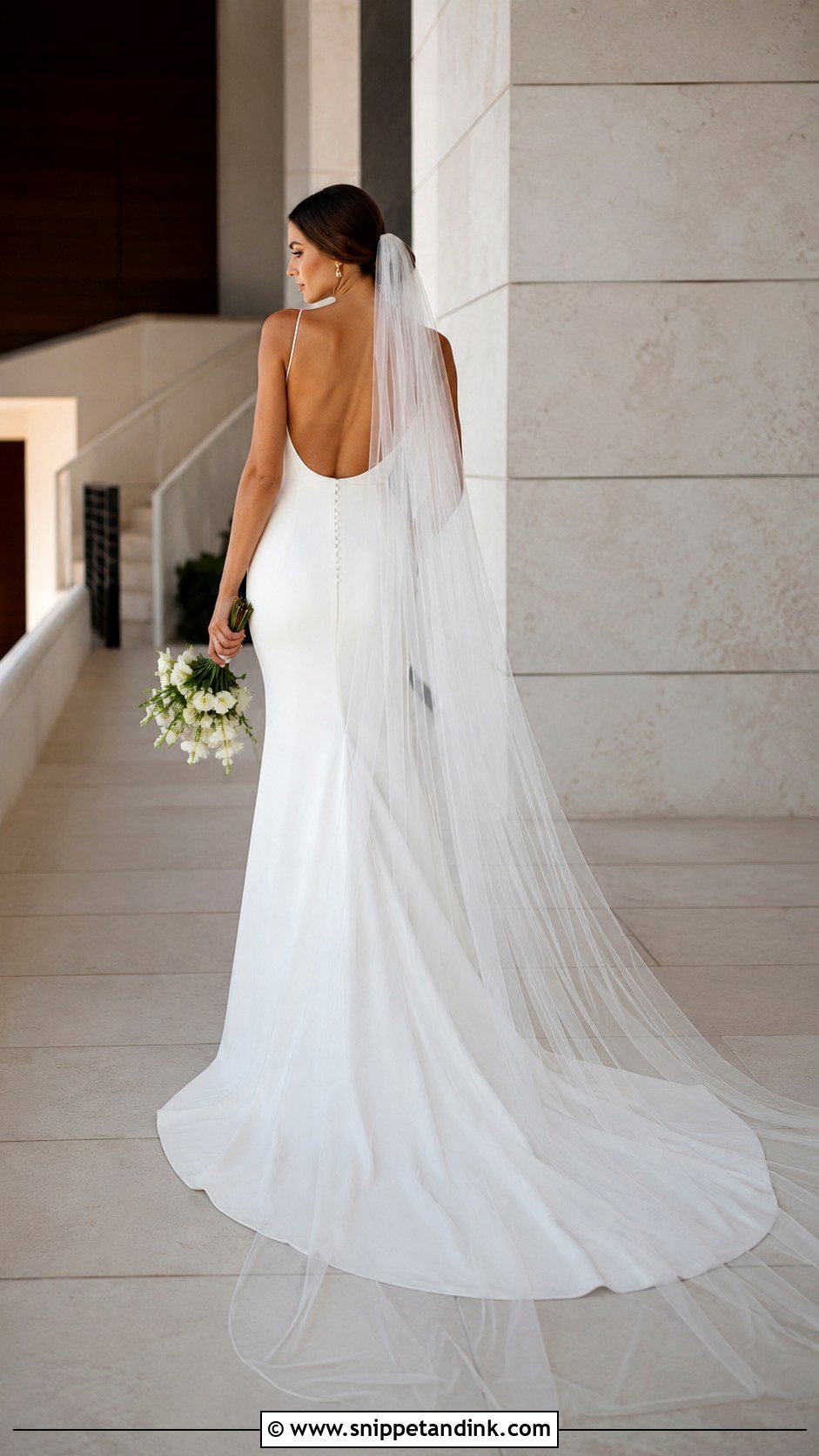 Drop Veil With Sheath Wedding Dress - Snippet and Ink - 20 Long Veils