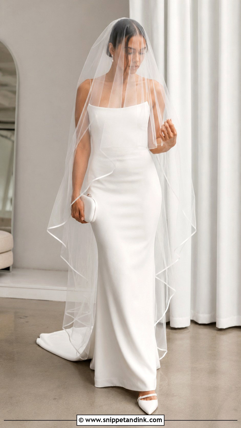 Drop Veil With Simple Crepe Dress - Snippet and Ink - 25 Veil Covering Face Ideas