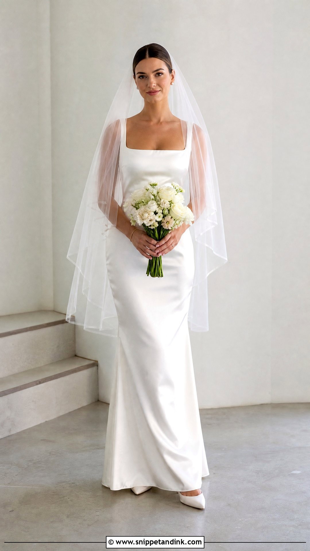 Drop Veil With Square Neck Wedding Dress - Snippet and Ink - 20 Veil Style Ideas