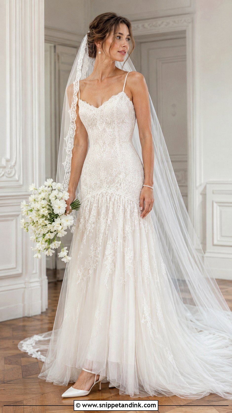 Drop Waist Chantilly Lace Wedding Dress - Snippet and Ink - 20 Drop Waist Lace Wedding Dress Ideas