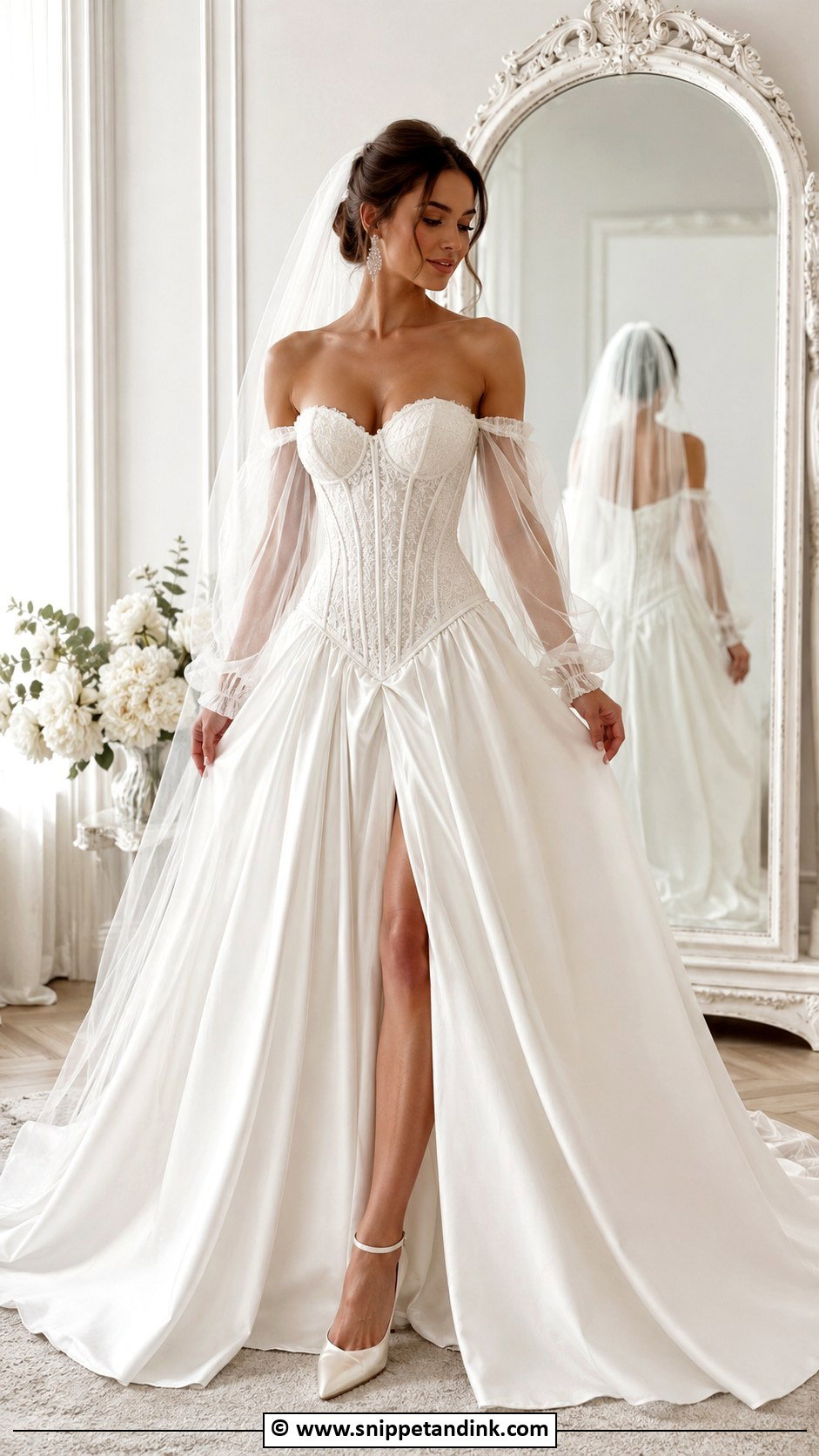Drop Waist Corset Wedding Dress With Detachable Sleeves - Snippet and Ink - 30 Drop Waist Corset Wedding Dress Ideas