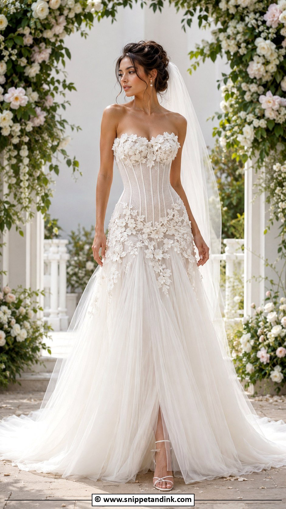 Drop Waist Corset Wedding Dress With Floral Applique - Snippet and Ink - 30 Drop Waist Corset Wedding Dress Ideas