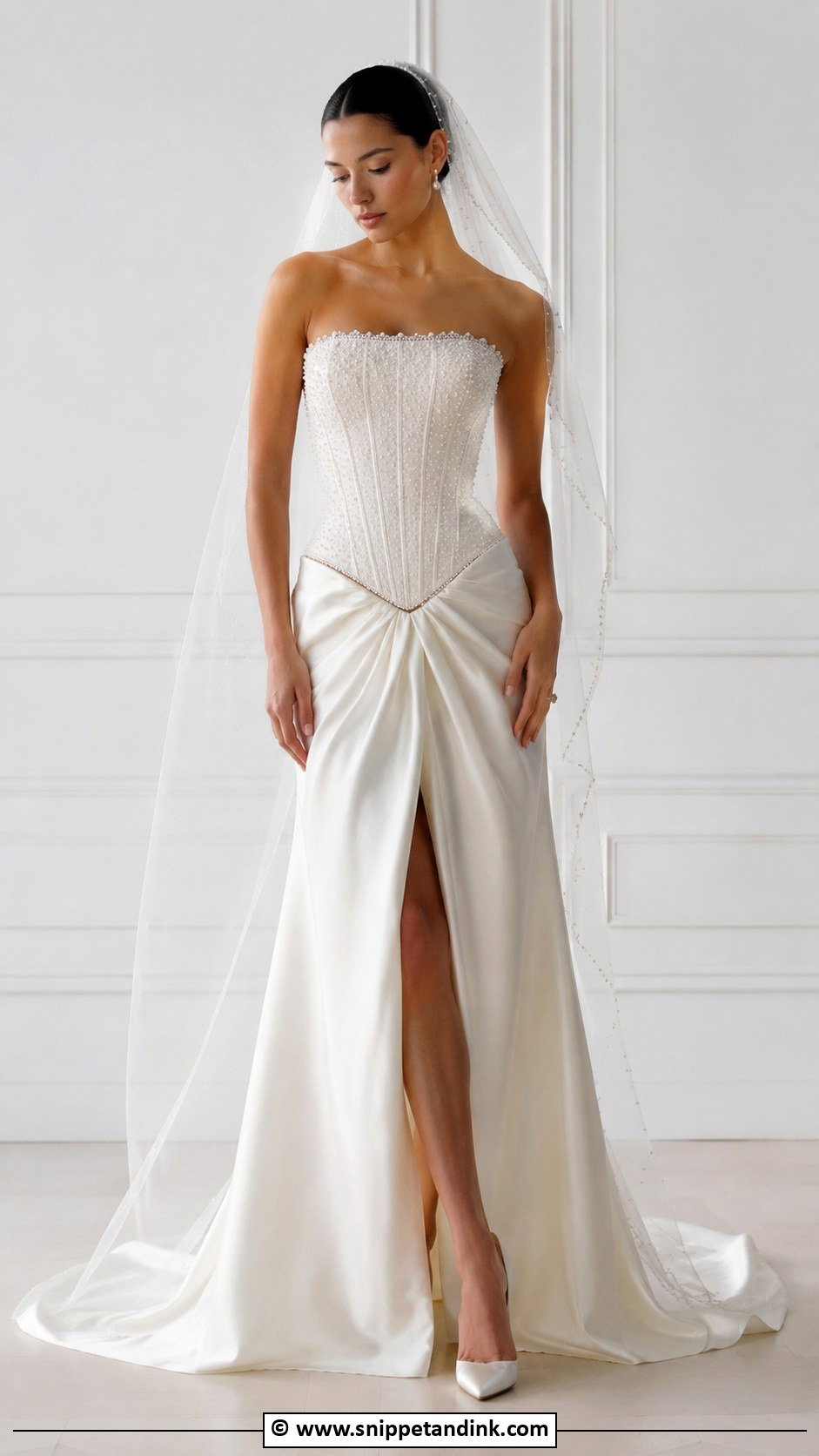 Drop Waist Corset Wedding Dress With Pearl Details - Snippet and Ink - 30 Drop Waist Corset Wedding Dress Ideas