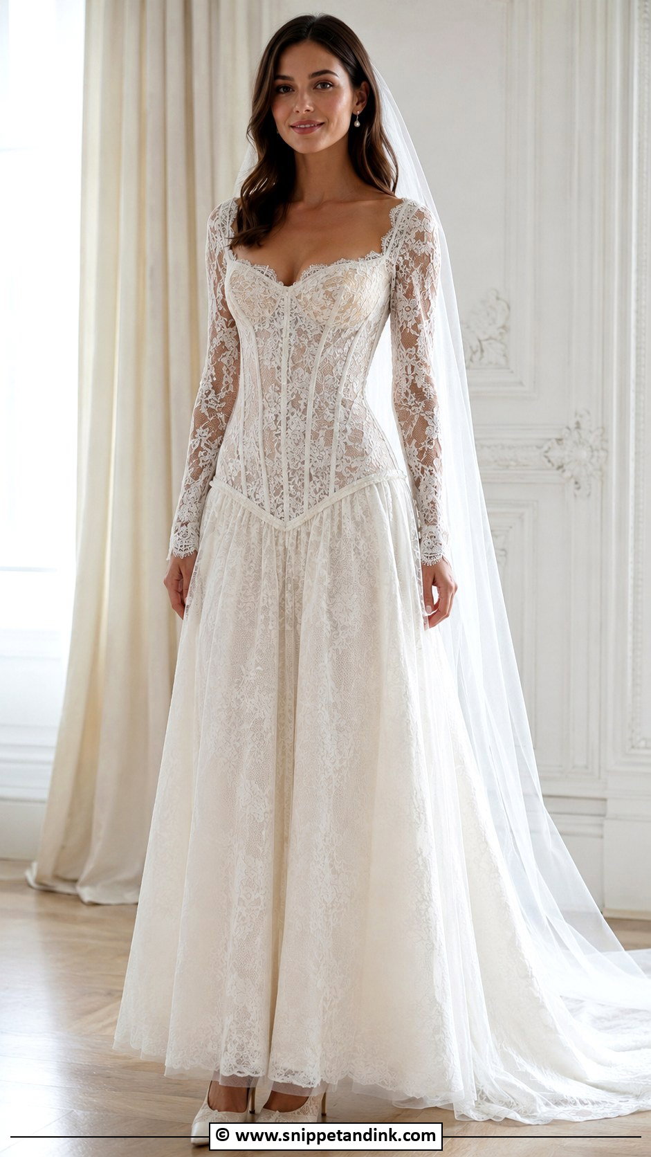 Drop Waist Corset Wedding Dress With Sleeves - Snippet and Ink - 30 Drop Waist Corset Wedding Dress Ideas