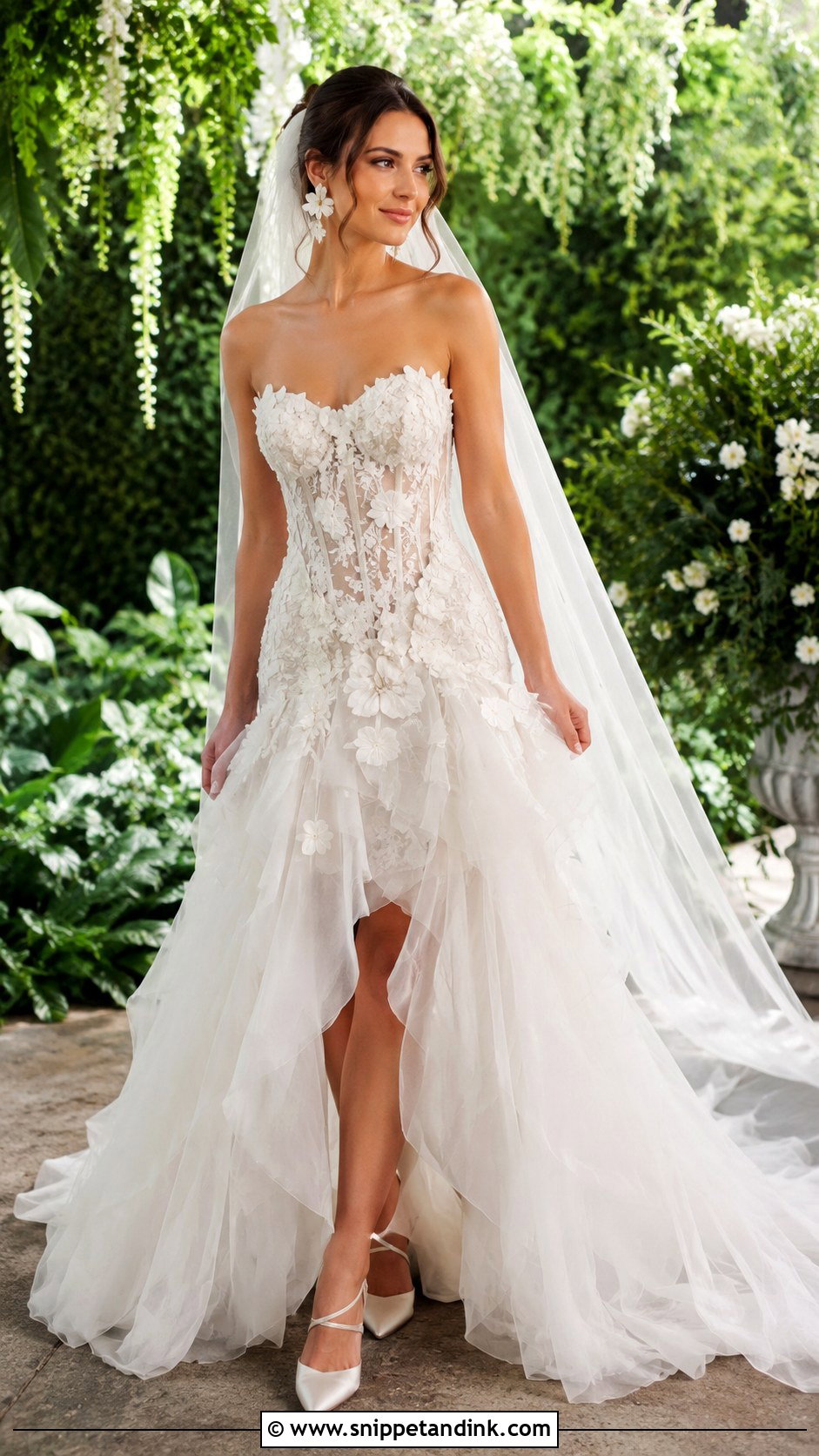 Drop Waist Floral Applique Wedding Dress - Snippet and Ink - 25 Dropped Waist Wedding Dress Ideas