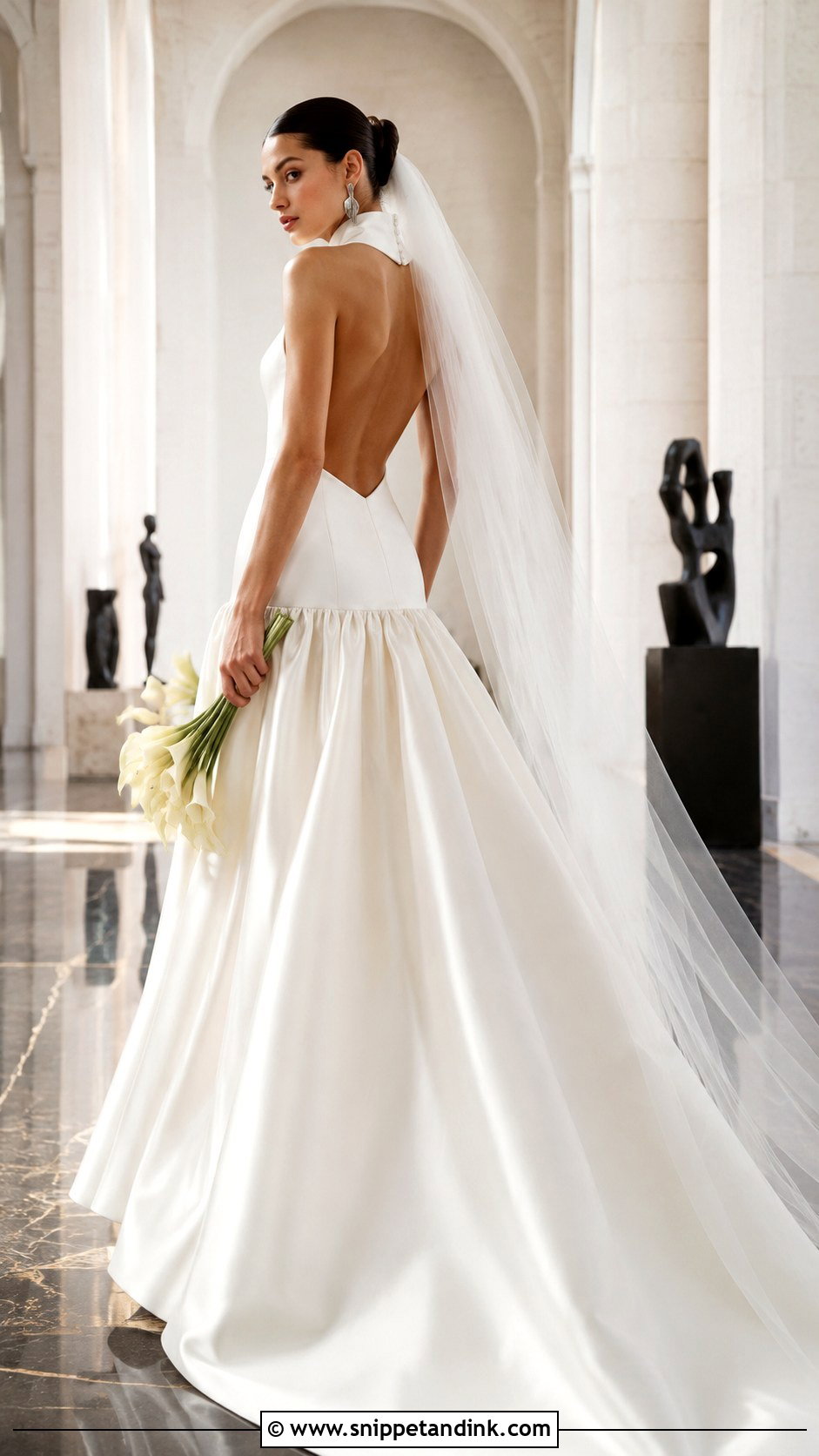Drop Waist High Neck Backless Wedding Dress - Snippet and Ink - 20 High Neck Backless Wedding Dress Ideas