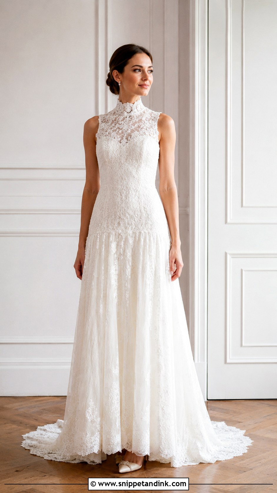 Drop Waist High Neck Wedding Dress - Snippet and Ink - 25 Drop Waist Wedding Dresses