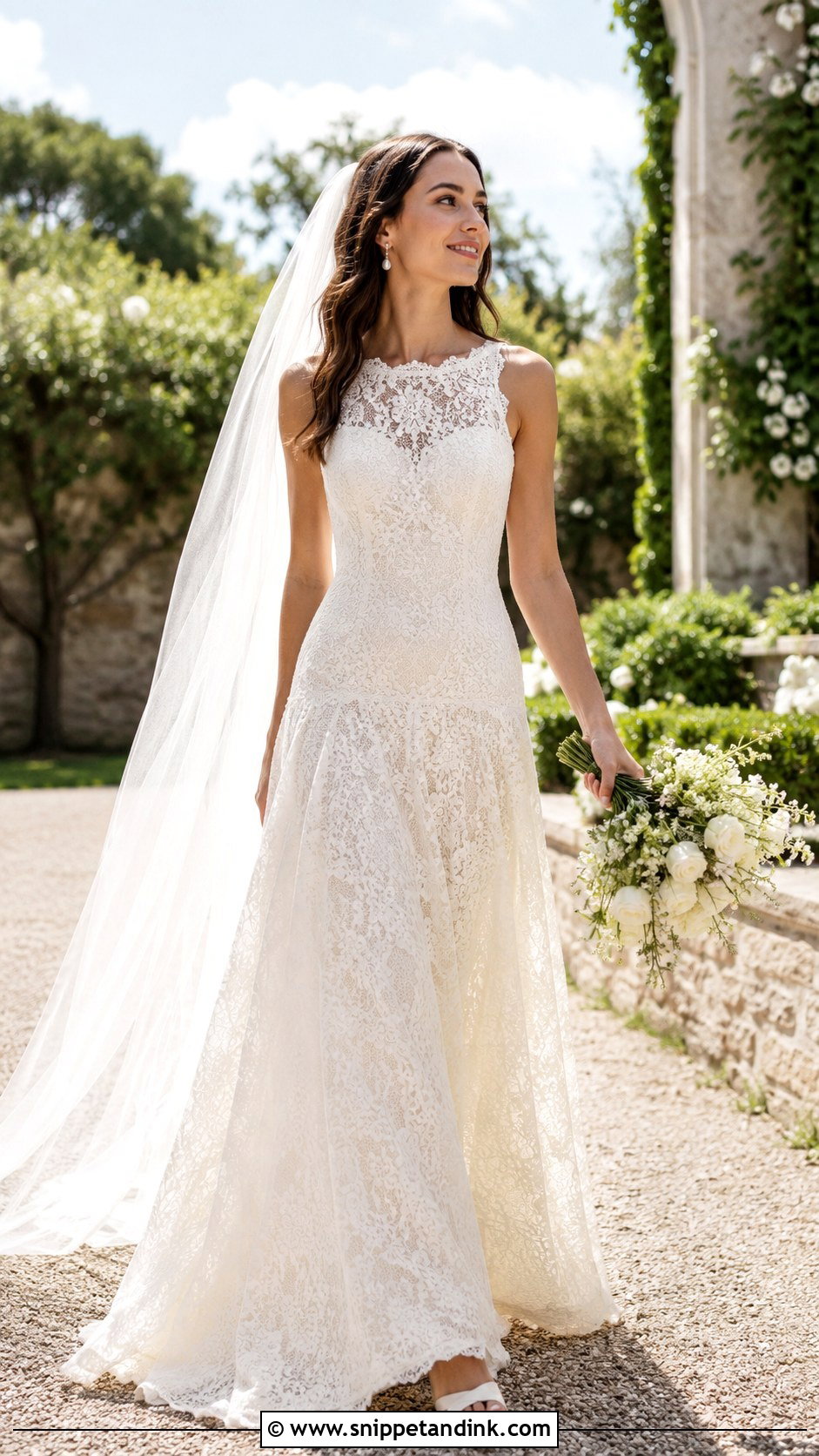 Drop Waist Lace A Line Wedding Dress - Snippet and Ink - 20 Drop Waist Lace Wedding Dress Ideas