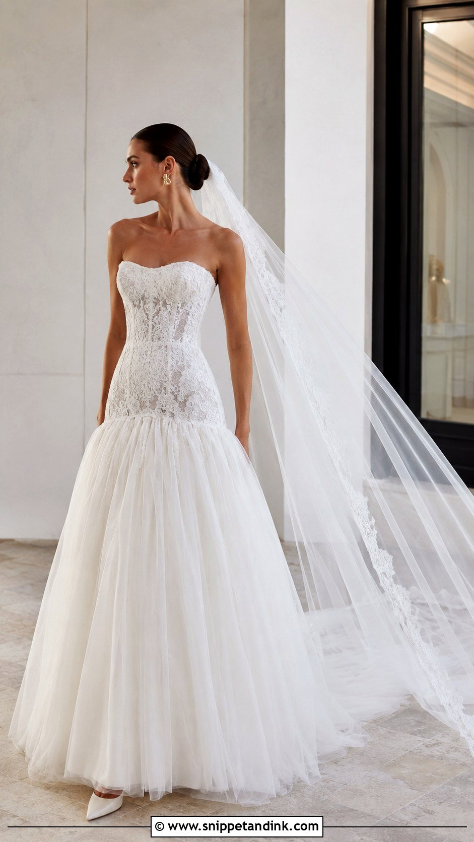 Drop Waist Lace And Tulle Wedding Dress - Snippet and Ink - 20 Lace and Tulle Wedding Dress Ideas