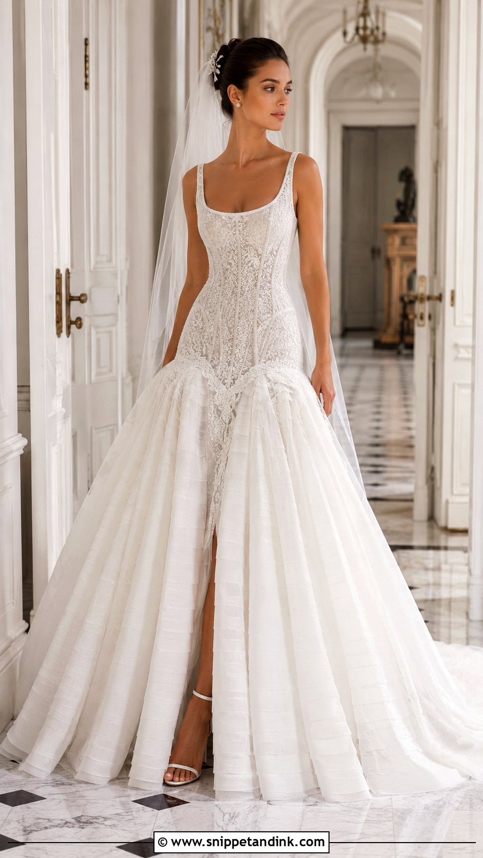 Drop Waist Lace Ball Gown Wedding Dress - Snippet and Ink - 20 Lace Ball Gown Wedding Dress Ideas