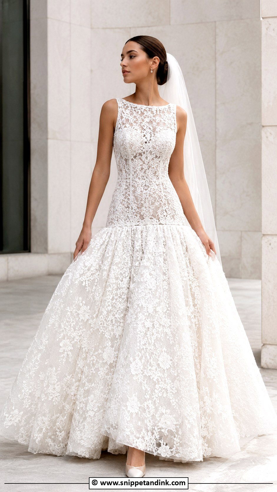 Drop Waist Lace Ballgown Wedding Dress - Snippet and Ink - 25 Lace Ballgown Wedding Dress Ideas