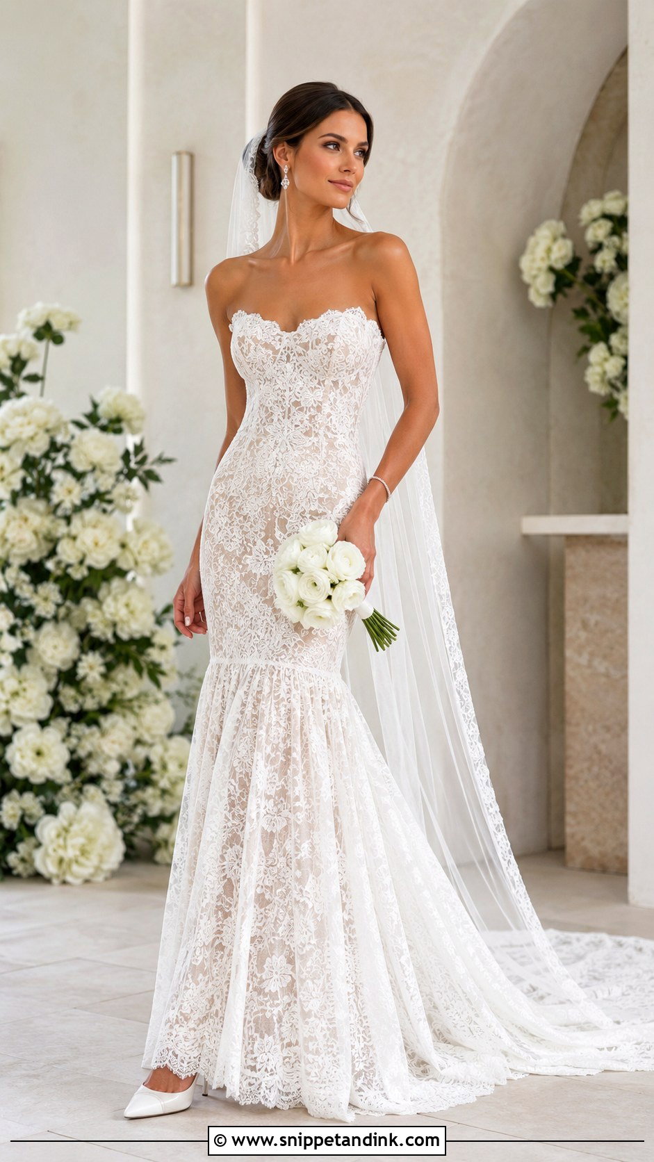 Drop Waist Lace Mermaid Wedding Dress - Snippet and Ink - 20 Drop Waist Lace Wedding Dress Ideas
