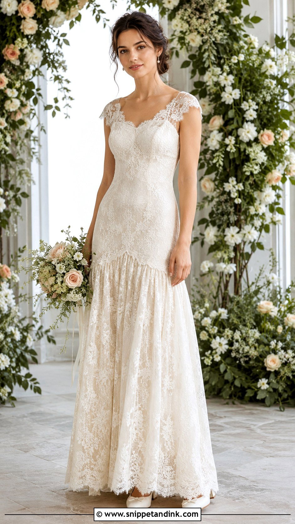 Drop Waist Lace Wedding Dress - Snippet and Ink - 25 20s Wedding Dress Ideas