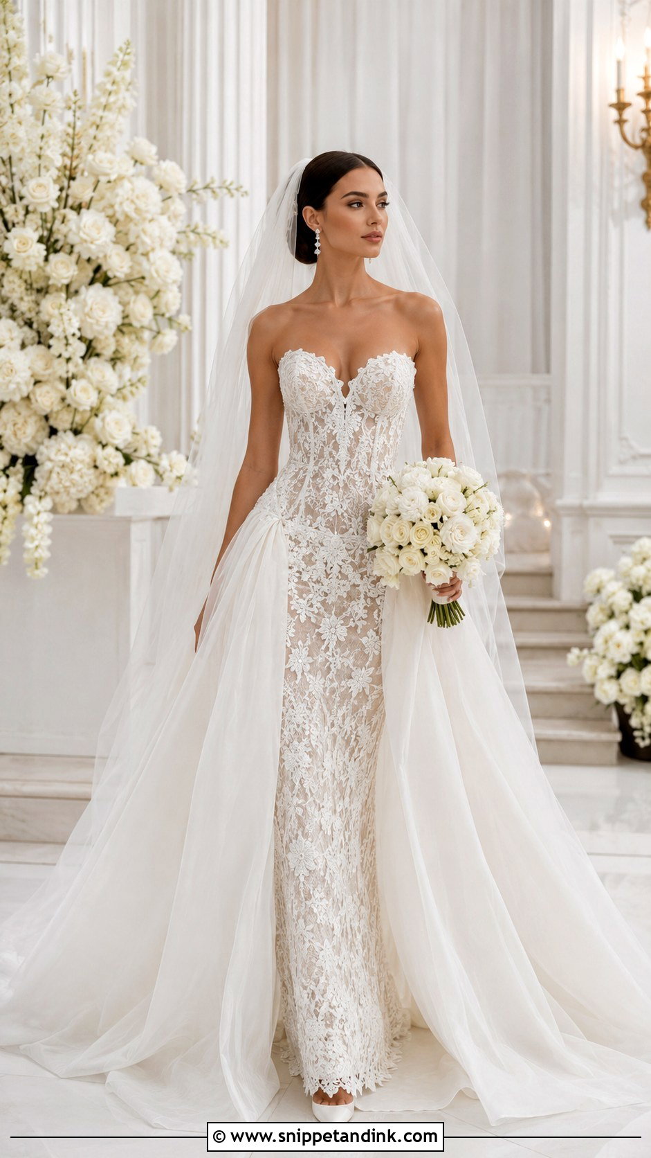 Drop Waist Lace Wedding Dress With Overskirt - Snippet and Ink - 20 Drop Waist Lace Wedding Dress Ideas