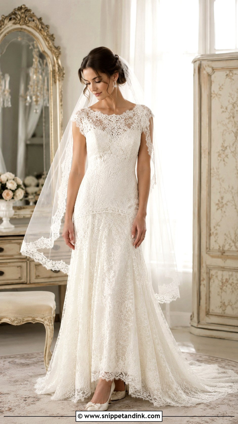 Drop Waist Lace Wedding Dress - Snippet and Ink - 30 Vintage Lace Wedding Dress Ideas