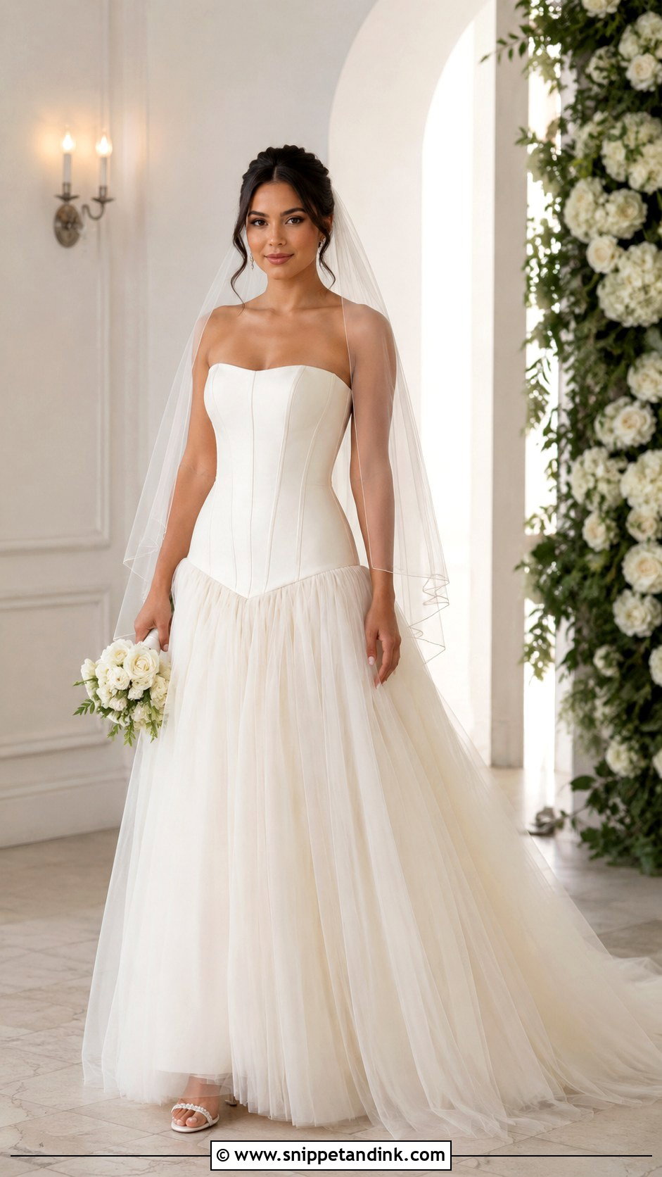 Drop Waist Latina Wedding Dress With Tulle Skirt - Snippet and Ink - 25 Latina Wedding Dress Ideas