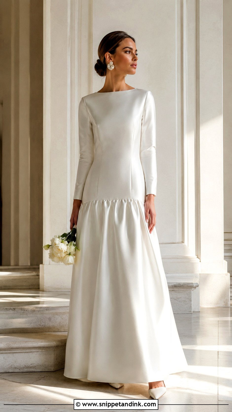 Drop Waist Long Sleeve Wedding Dress - Snippet and Ink - 20 Long Sleeve Minimalist Wedding Dress Ideas