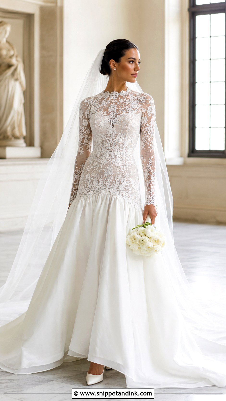 Drop Waist Long Sleeve Wedding Dress - Snippet and Ink - 20 Fairytale Wedding Dress Long Sleeve Ideas