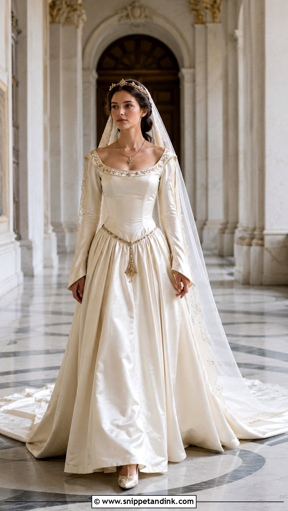 Drop Waist Medieval Wedding Dress With Train - Snippet and Ink - 20 Medieval Style Wedding Dress Ideas
