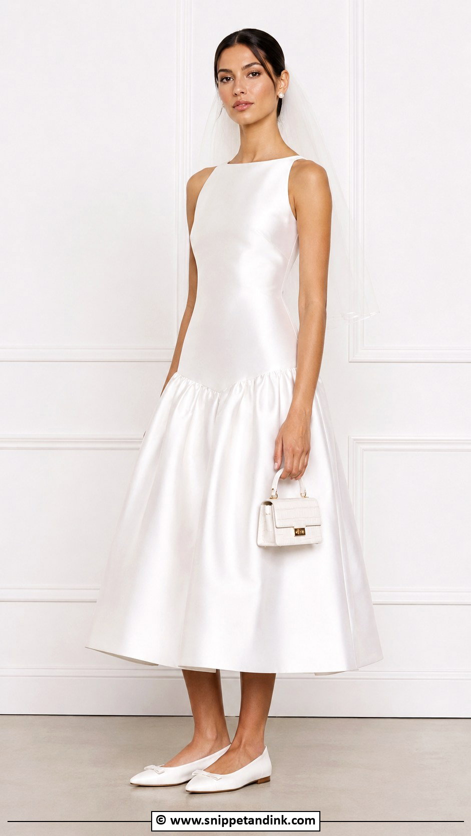 Drop Waist Midi Wedding Dress With Satin Flats - Snippet and Ink - 30 Midi Wedding Dress Ideas