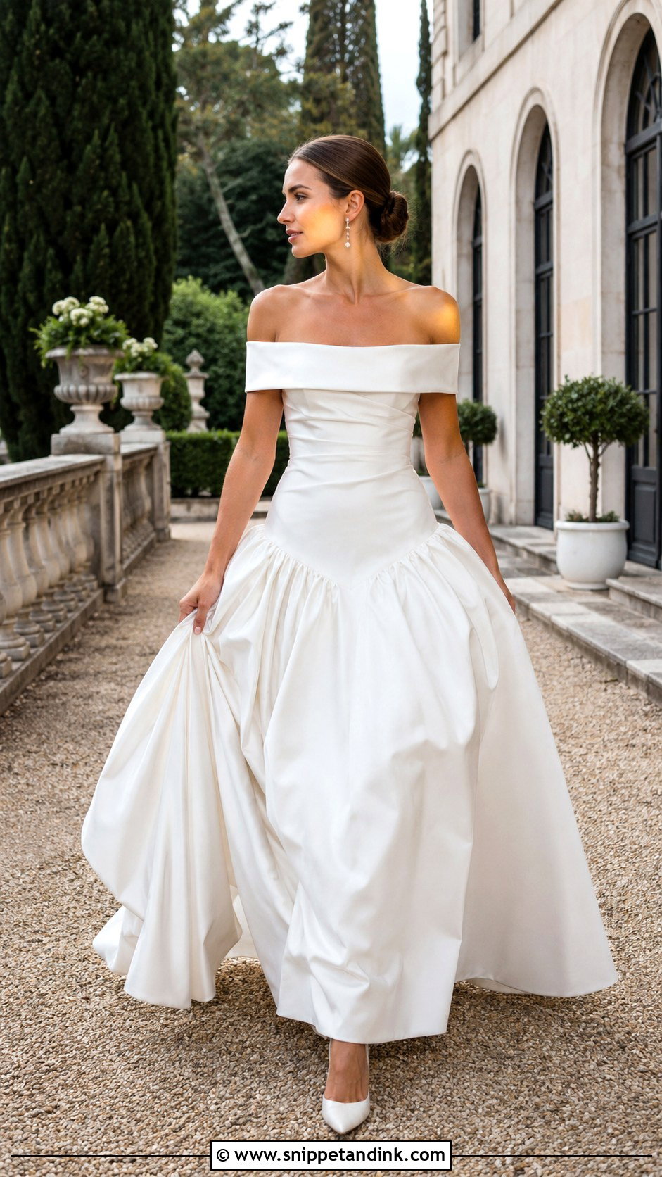 Drop Waist Off Shoulder Wedding Dress - Snippet and Ink - 25 Drop Waist Wedding Dresses