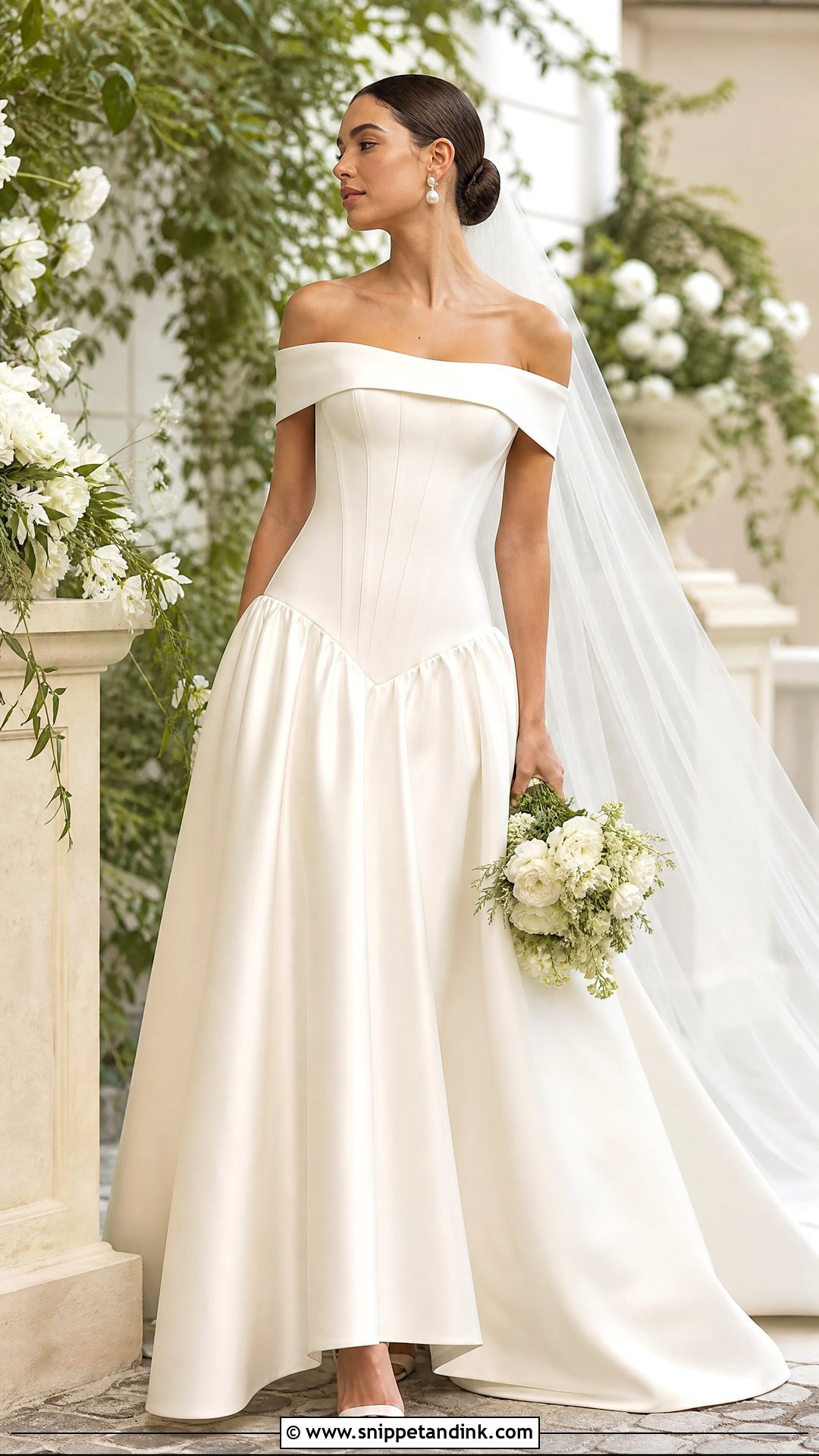 Drop Waist Off Shoulder Wedding Gown - Snippet and Ink - 25 Dropwaist Wedding Gown Ideas