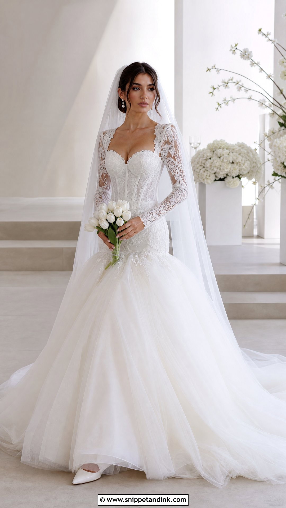 Drop Waist Princess Wedding Dress With Sheer Sleeves - Snippet and Ink - 20 Princess Wedding Dresses Long Sleeve
