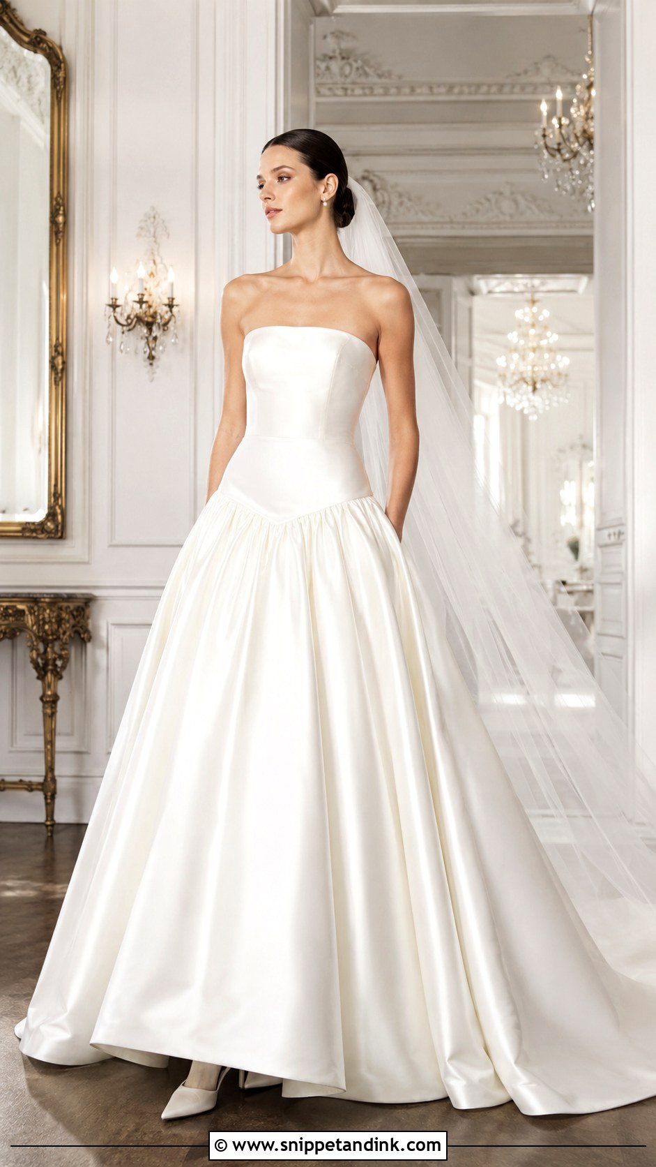 Drop Waist Satin Ball Gown Wedding Dress - Snippet and Ink - 25 Dropped Waist Wedding Dress Ideas