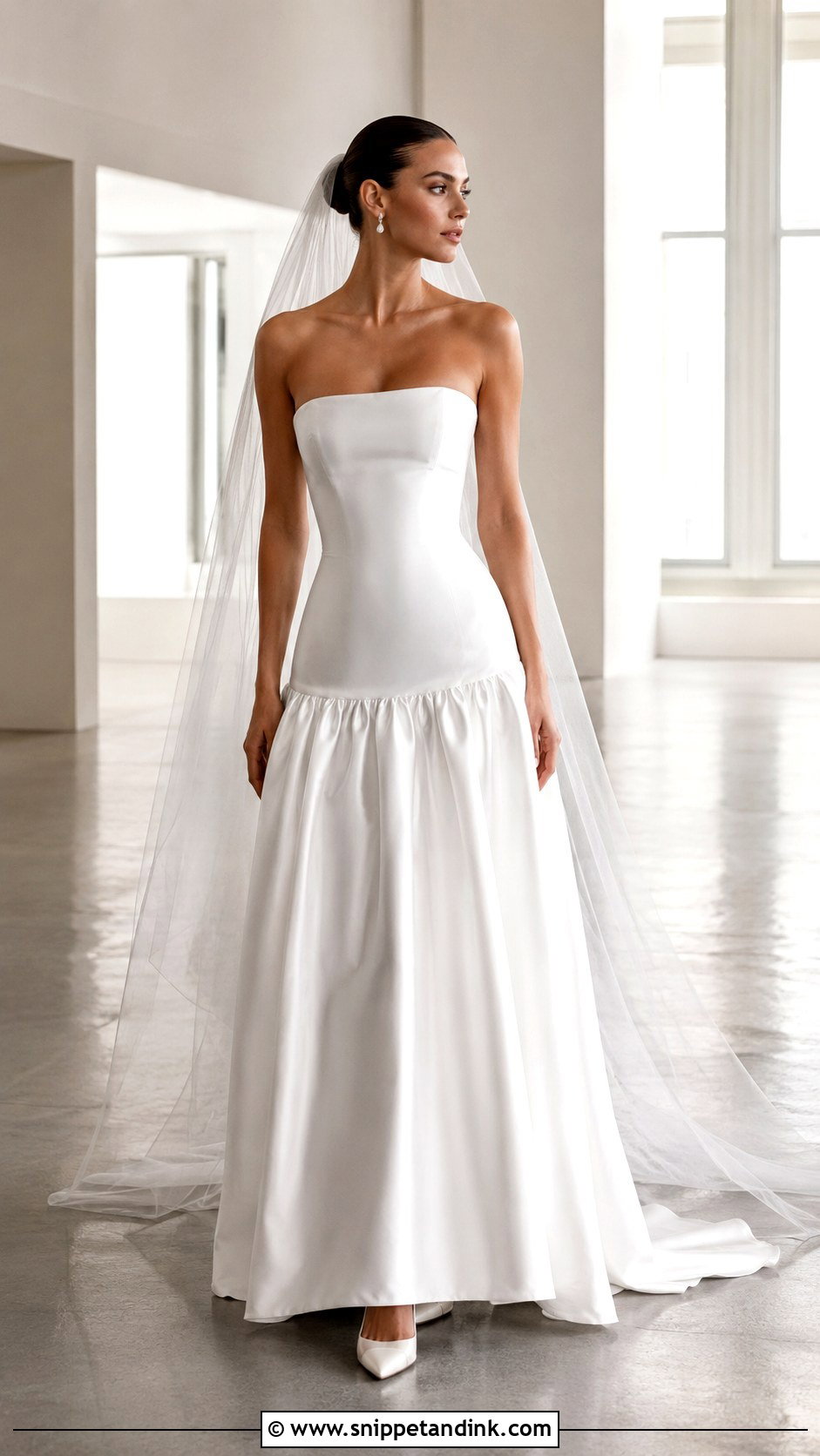 Drop Waist Satin Bridal Gown - Snippet and Ink - 20 Minimalist Bridal Gown Ideas