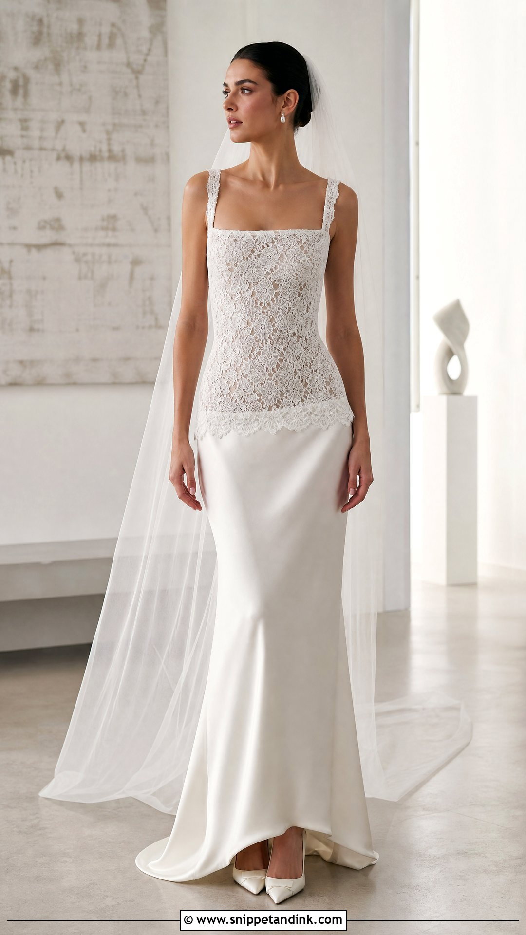 Drop Waist Silk And Lace Wedding Dress - Snippet and Ink - 25 Silk and Lace Wedding Dress Ideas