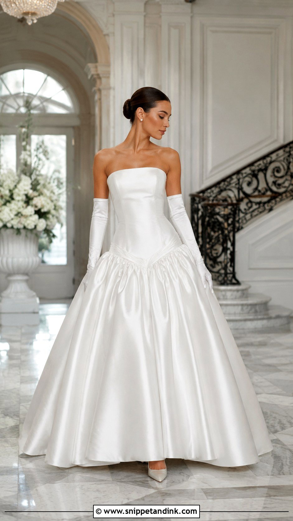 Drop Waist Wedding Dress Ballgown With Gloves - Snippet and Ink - 25 Extravagant Wedding Dress Ballgown Ideas