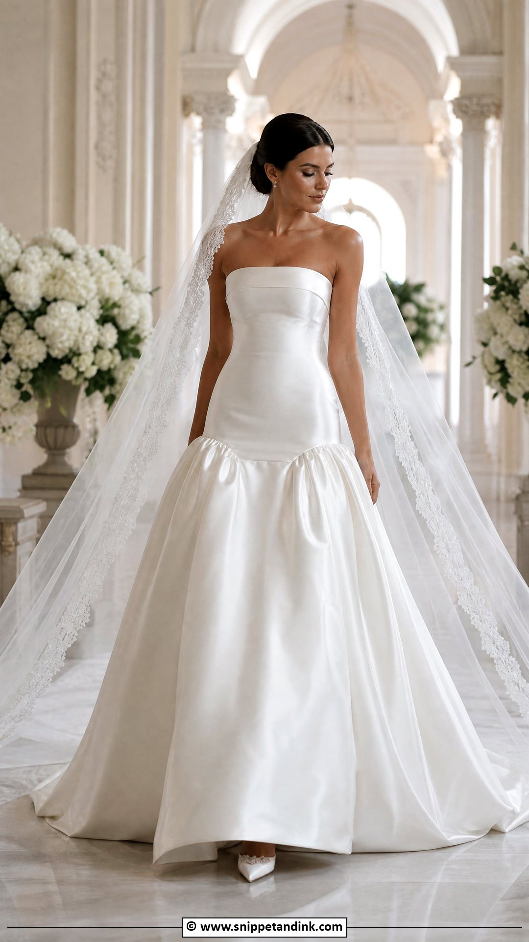 Drop Waist Wedding Dress With Cathedral Veil - Snippet and Ink - 35 Drop Waist Wedding Dress Ideas