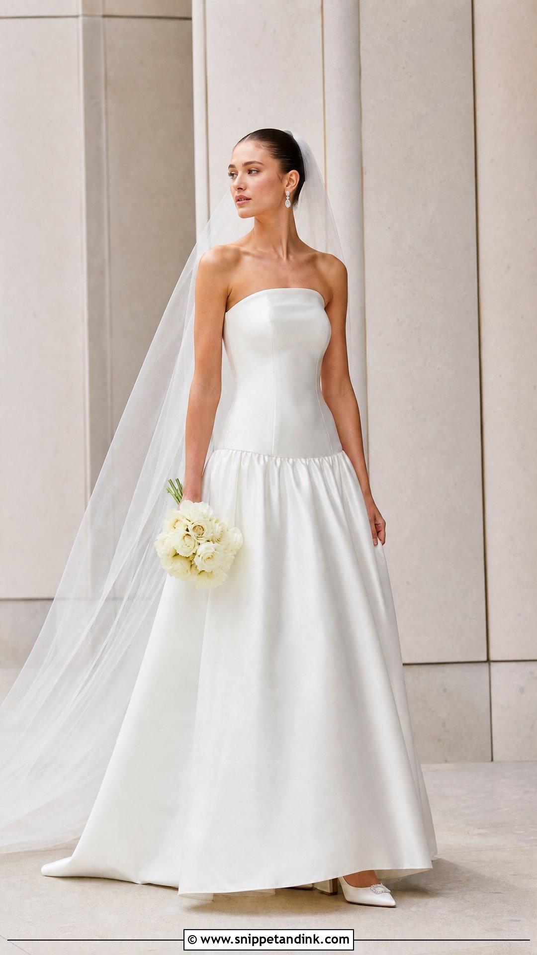 Drop Waist Wedding Dress With Long Veil - Snippet and Ink - 20 Top Wedding Dresses