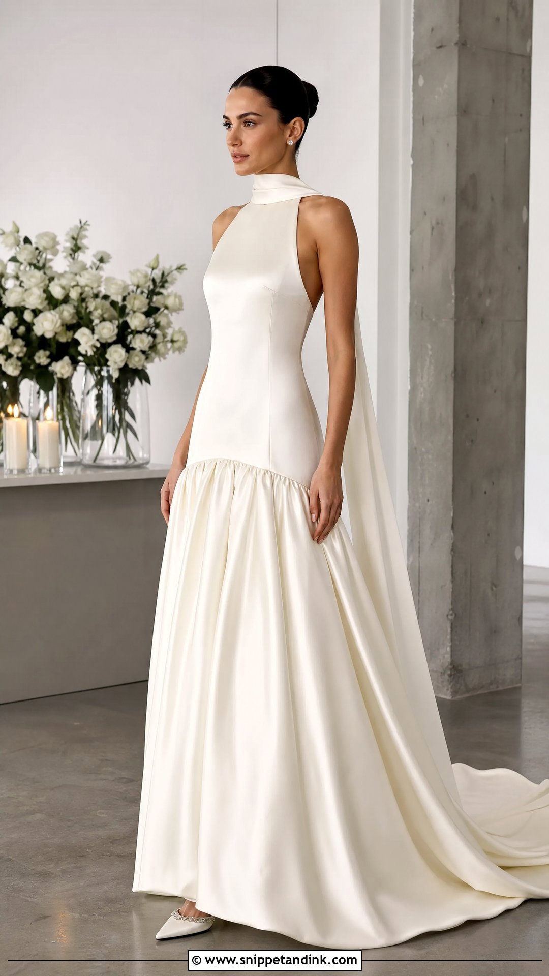 Drop Waist Wedding Dress With Neck Scarf - Snippet and Ink - 20 Wedding Dresses with Neck Scarf
