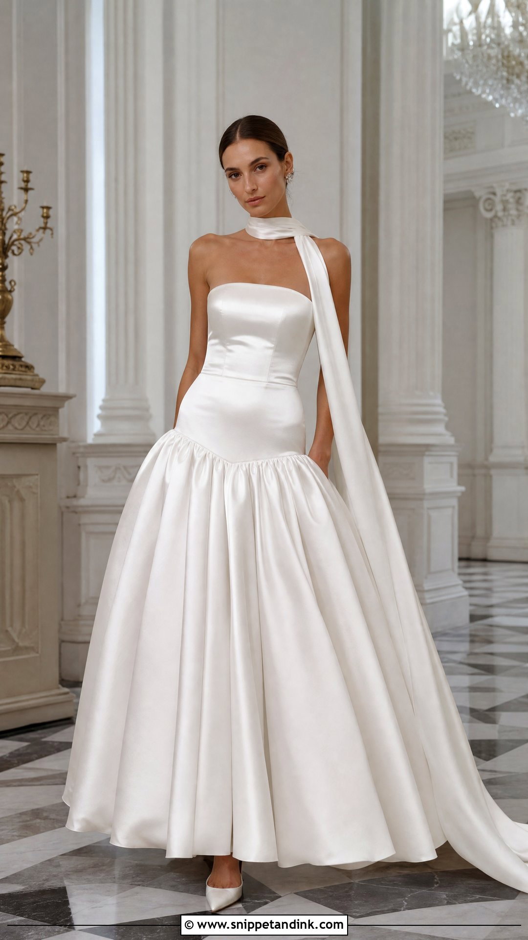 Drop Waist Wedding Dress With Neck Scarf - Snippet and Ink - 25 Neck Scarf Wedding Dress Ideas