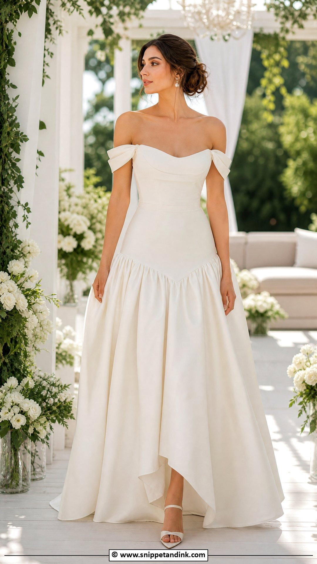 Drop Waist Wedding Dress With Off Shoulder Sleeves - Snippet and Ink - 35 Drop Waist Wedding Dress Ideas