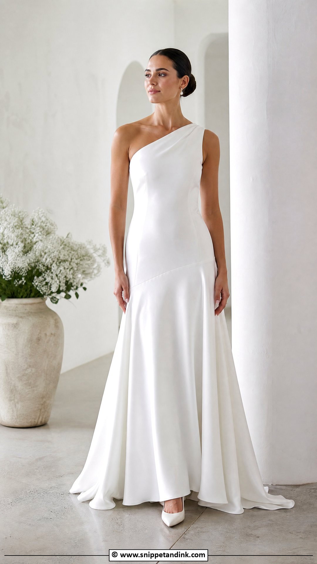 Drop Waist Wedding Dress With One Shoulder Neckline - Snippet and Ink - 35 Drop Waist Wedding Dress Ideas