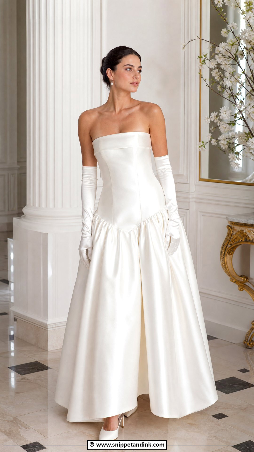 Drop Waist Wedding Dress With Satin Gloves - Snippet and Ink - 35 Drop Waist Wedding Dress Ideas