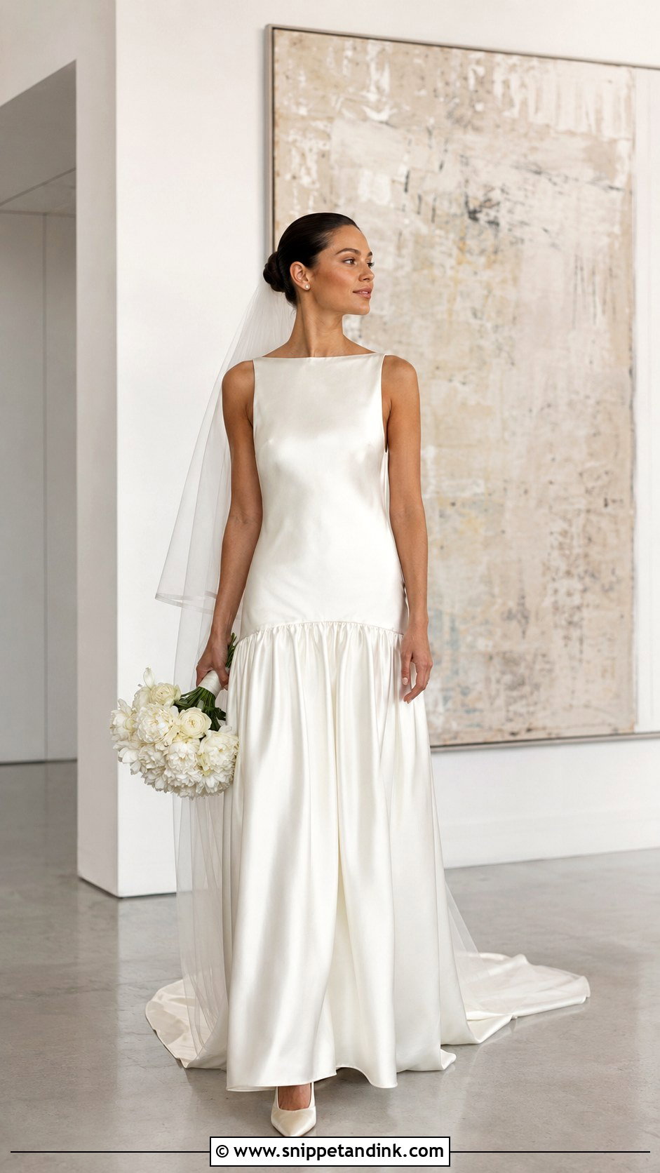 Drop Waist Wedding Dress With Satin Heels - Snippet and Ink - 25 Wedding Dress Style Ideas