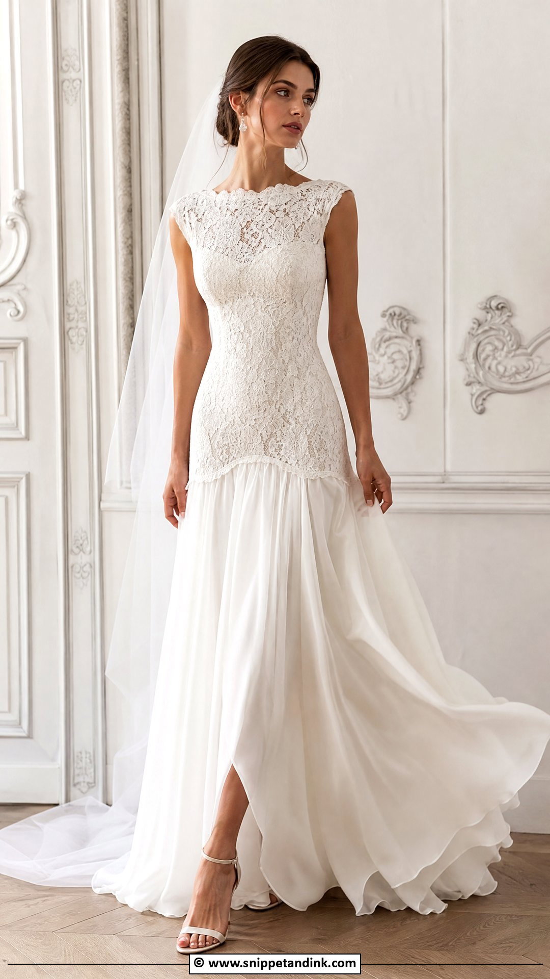 Drop Waist Wedding Dress With Sheer Bodice - Snippet and Ink - 35 Drop Waist Wedding Dress Ideas