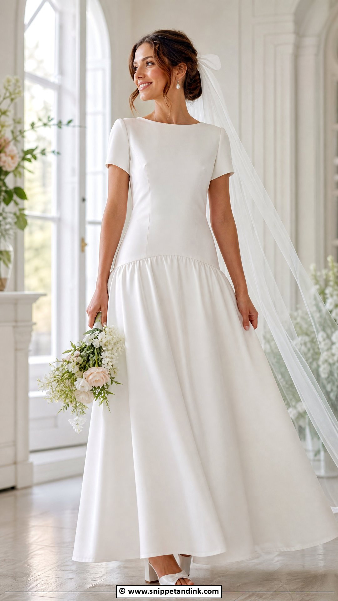 Drop Waist Wedding Dress With Short Sleeves - Snippet and Ink - 35 Drop Waist Wedding Dress Ideas
