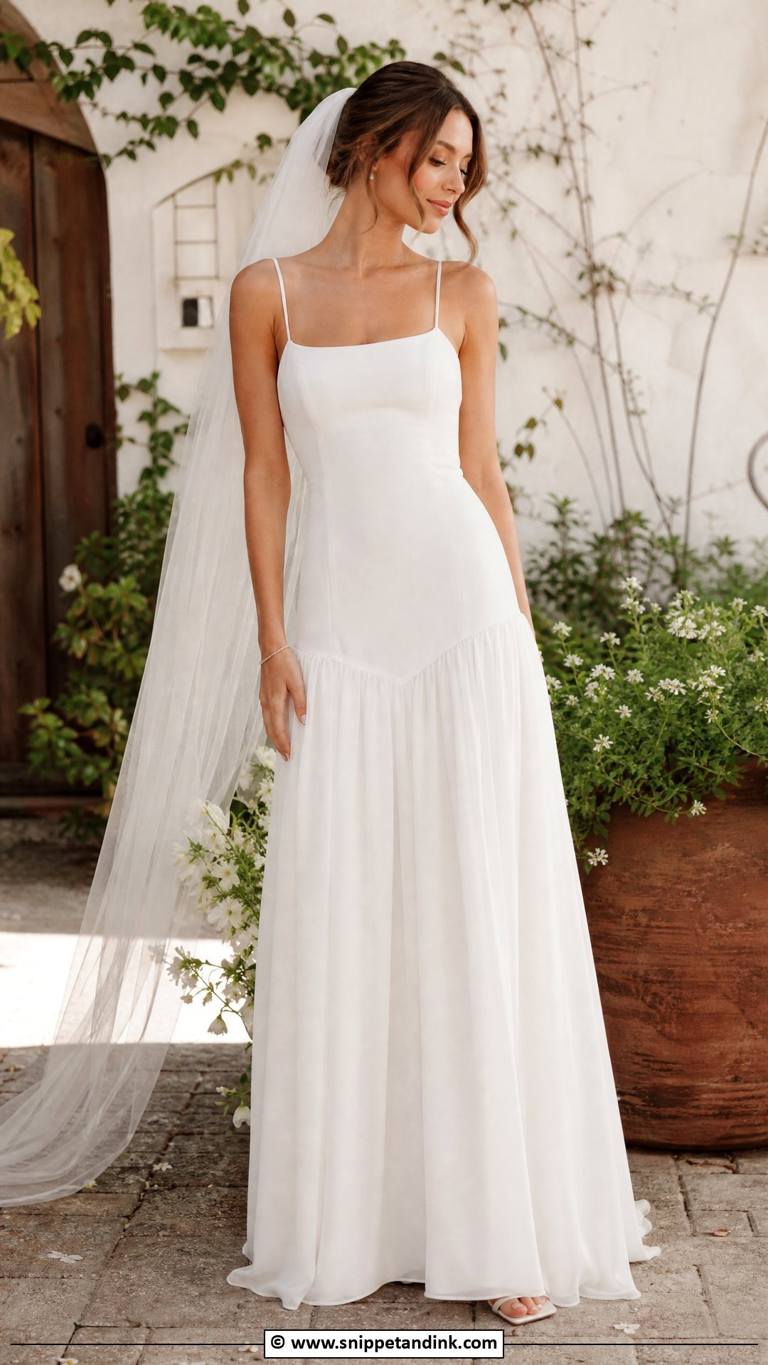 Drop Waist Wedding Dress With Spaghetti Straps - Snippet and Ink - 35 Drop Waist Wedding Dress Ideas