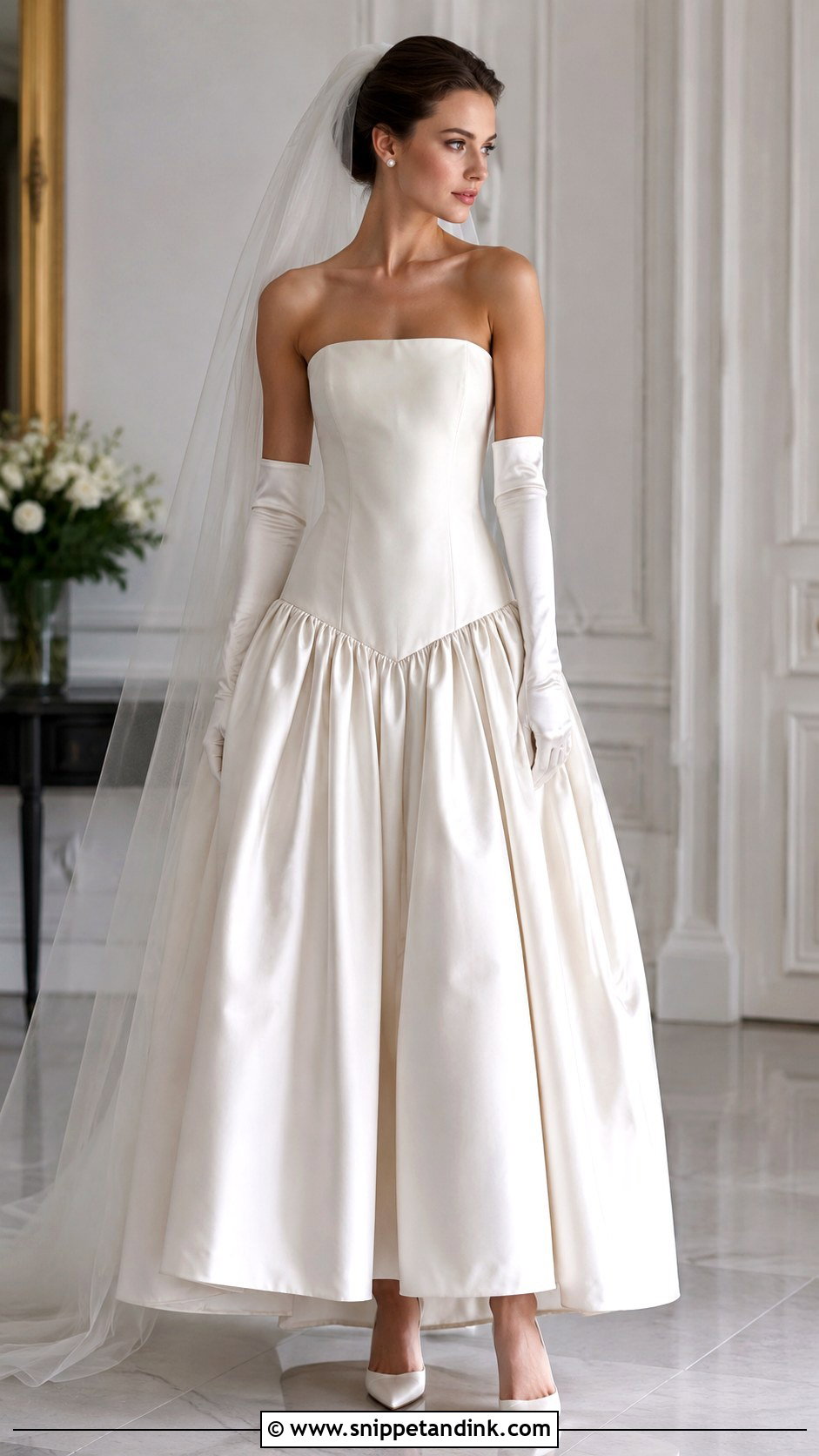 Drop Waist Wedding Gown With Gloves - Snippet and Ink - 25 Wedding Gown with Gloves Ideas