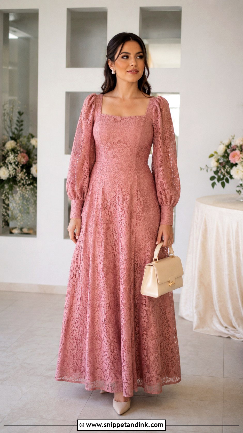 Dry Lace A Line Gown With Puff Sleeves - Snippet and Ink - 20 Dry Lace Gown Styles