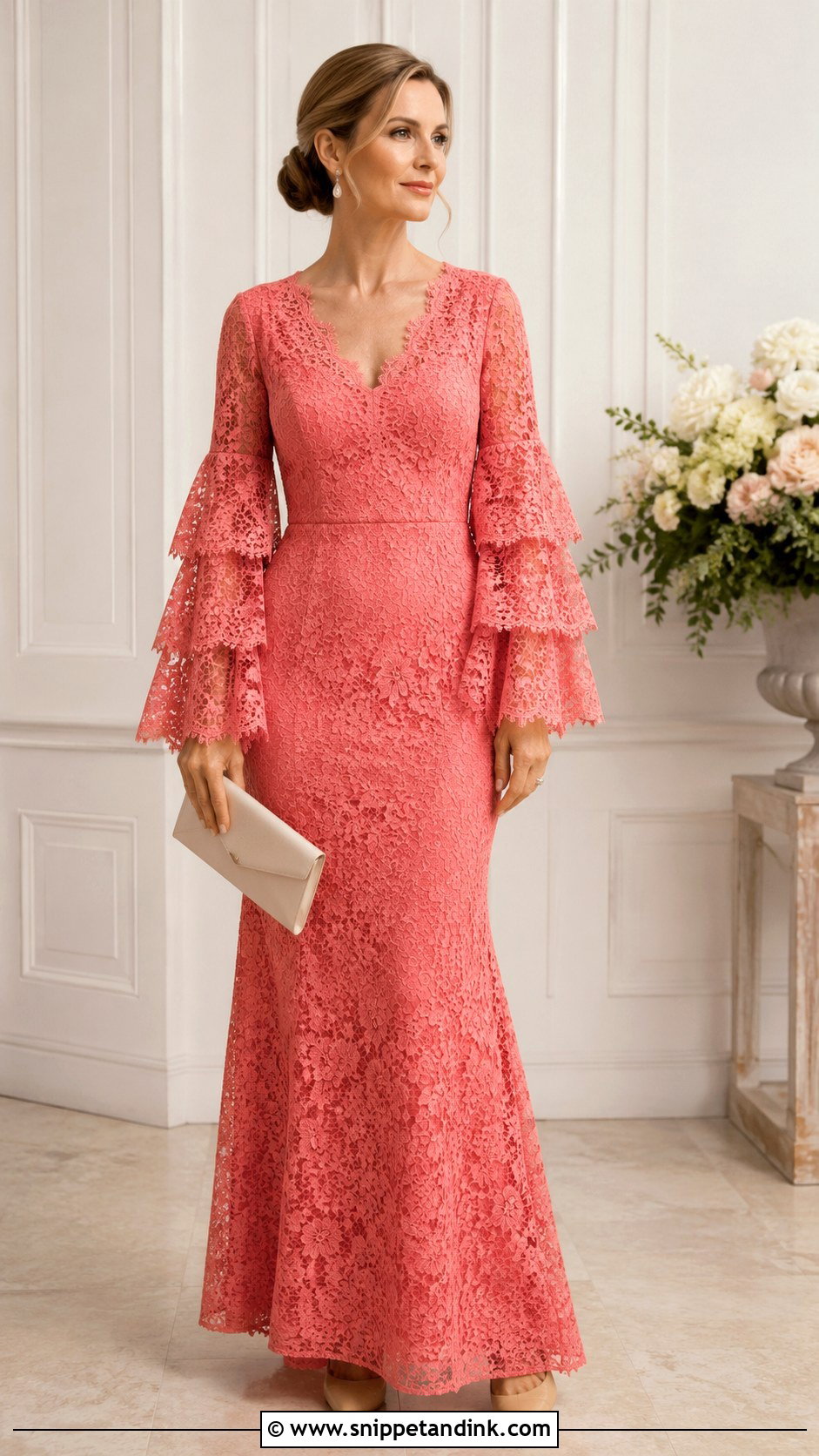 Dry Lace Gown With Layered Bell Sleeves - Snippet and Ink - 20 Dry Lace Gown Styles